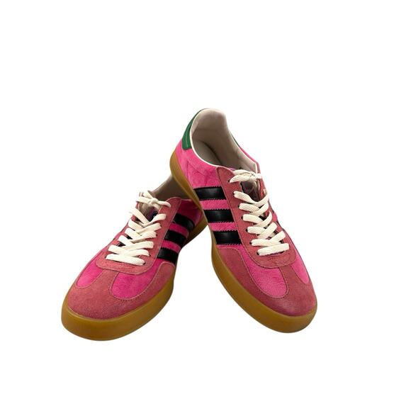 adidas Shoes - Adidas Women’s Gazelle Suede Bold Pink Black Stripes And Green Sz 8.5 /39 READ